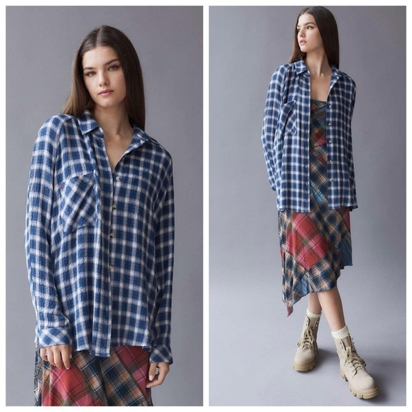 Urban Outfitters BDG Keanu Plaid Grunge Oversized Women’s Button Down Shirt Sz S - Picture 1 of 13